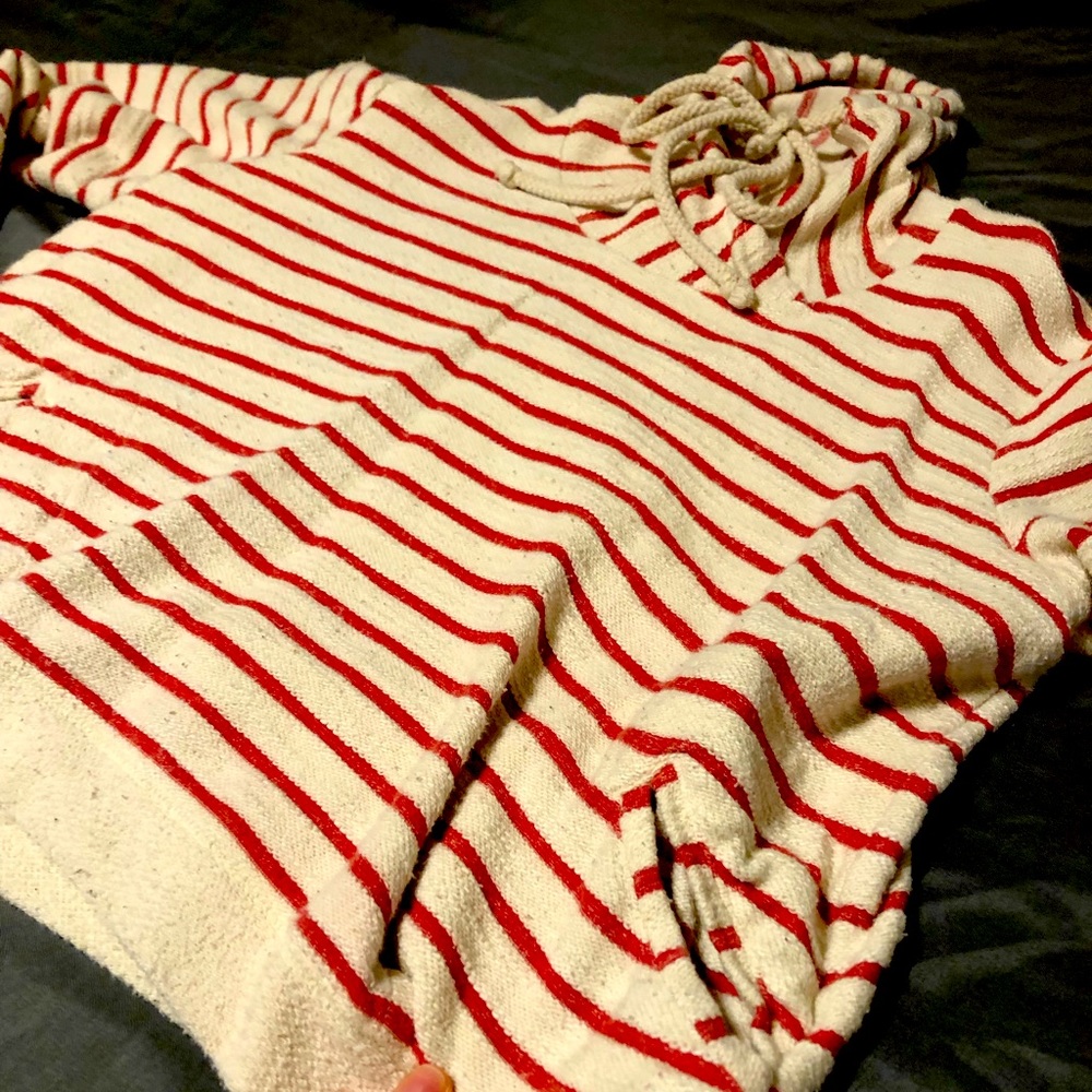 Creme and red striped sweatshirt
